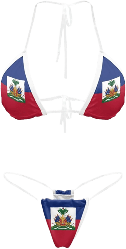 Women's 2 Piece Transparent String Bikini Flag Sexy Micro Bikini Halter Triangle Sexy Bathing Suit Set XX-Large Haiti