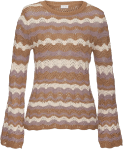LASCANA Women's Open Knit Wavy Stripe Sweater Chevron Camel Multi 8/10