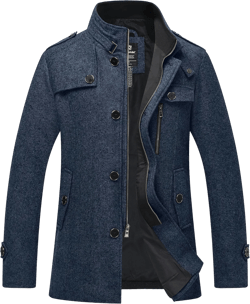 wantdo Men's Wool Blend Jacket Stand Collar Windproof Pea Coat Navy(medium-thick) X-Large