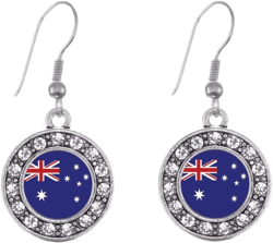 Inspired Silver - Silver Circle Charm French Hook Drop Earrings with Cubic Zirconia Jewelry Australian Flag