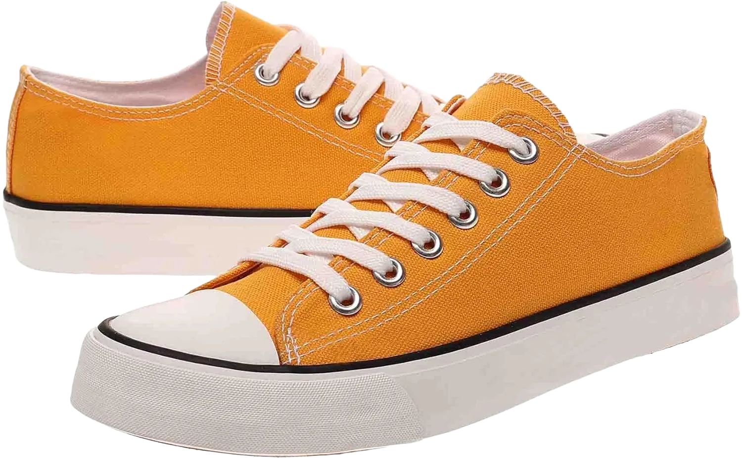 Canvas Shoes Sneakers for Women Fashion Low Top Lace Up Canvas Sneakers Classic Casual Walking Running Comfortable Non Slip Board Shoes（huang-225） Yellow Orange
