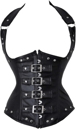 VEENDEO Women's Pu Leather Halter Shoulder Straps Open Bust Corset Vest Waistcoat Top Medium Black 5