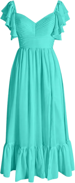 Chiffon Bridesmaid Dresses Ankle Length with Slit A-Line Wedding Guest Dresses for Women Formal with Ruffles Turquoise 6