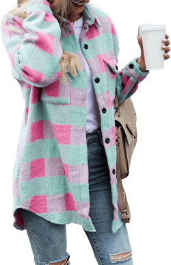 JEsilunmaMY Womens Plaid Shacket Jacket Long Sleeve Button Down Lapel Wool Blend Coat Casual Loose Fall Winter Shirt Jackets Medium Green