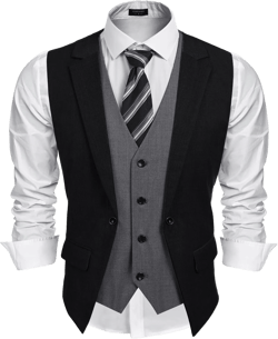 COOFANDY Men's Layered Suit Vest Business Dress Vests Formal Wedding Waistcoat Slim Fit Black X-Large