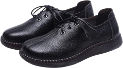 Women's Genuine Leather Lace-Up Flat Oxfords,Classic Round Toe Handmade Beef Tendon Soft Sole Business Formal Dress Driving Shoes Casual Comfortable Non-Slip Mom Walking Shoes 9 Black