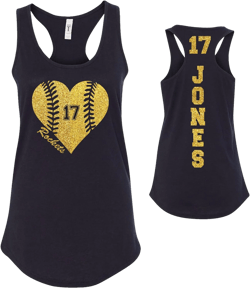 Generic Custom Glitter Baseball Heart Cotton Women's FITTED Racerback Tank Top Personalized to Support Your Favorite Team and Player Baseball Mom Gift - 1533 Black, Medium