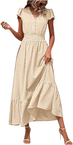 Bokeley Women 2024 Boho Summer Maxi Dress Sleeveless V Neck Swiss Dot Pleated A Line Flowy Wedding Guest Beach Sundress