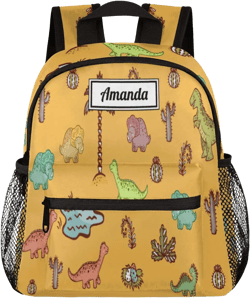Custom Kids Name Toddler Backpack Dinosaurs Personalized School Bookbag for Girls Boys - Dino Cactus Orange Style 6