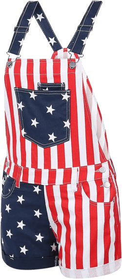Women Denim Overall Dress Adjustable Straps Bib Dress Independence Day American Flag Jumpsuit Fourth of July Outfits Shorts-blue Red. X-Large