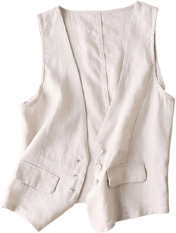 Shiyifa Women's Sleeveless Cotton Linen Vest Button Down V Neck Waistcoat Jacket(Beige,XL01)