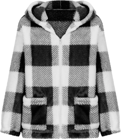 Womens Fleece Sherpa Jacket Casual Winter Jacket Oversized Button Down Coat Flannel Plaid Jackets with Pockets Black-1 3X-Large