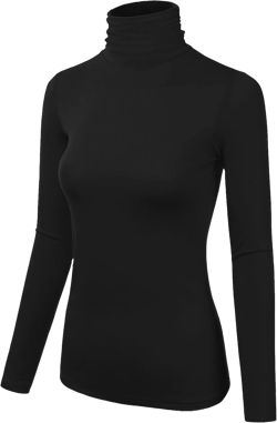 URBAN BUCK Women’s Turtleneck Long Sleeve Ribbed Shirt – Slim Fit Cotton Pullover Knit Sweater, Thermal Underwear Top for Women (M) - Black
