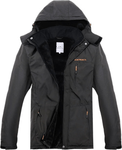 Acme Projects Men's Waterproof Breathable Ski Snow Jacket Fleece Lined Winter Warm Coat with Detachable Hood 6000mm/3000gm Large Black