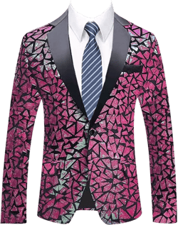 HBDesign Men 1 Piece 1 Button Shiny Sequins with Irregular Shapes Jackets 42 Hot Pink