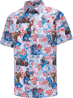Playeah Men's Golf Polo Shirts Short Sleeve Performance Moisture Wicking Quick Dry Golf Shirts for Men X-Large Dinosaur Usa Flag