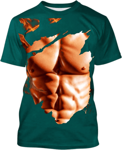 3D Muscle Printed T-Shirts for Men Funny Fake Abs Graphic Tees Shirts Summer Short Sleeve Tshirts Tops Green Small