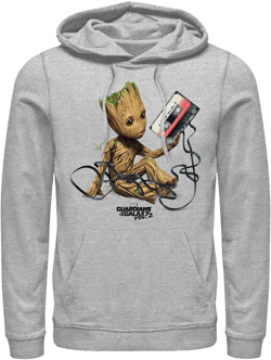 Men's Marvel Guardians Of The Galaxy Vol. 2 Groot Tape Portrait  Pull Over Hoodie - Athletic Heather - Medium