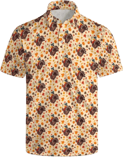Golf Polo Shirts for Men Funny Print Quick Dry Short Sleeve Performance Golf Shirts Moisture Wicking Polo Shirts X-Large Thanksgiving Turkey