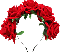 Beaupretty Red Flower Crown Day of the Dead Headpiece Wedding Hair Garland Rose Floral Hair Band for Halloween Party Cosplay