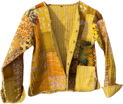 Indian Patchwork Cotton Jacket | Reversible Coat | Winter Quilted Cotton Jacket for Women Small Yellow