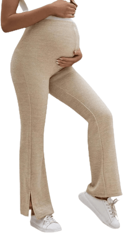 OYOANGLE Women's Maternity Split Hem Flared Leg Pants Adjustable High Waist Stretchy Pregnancy Pants