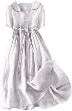 Cotton Linen Dresses for Women 2024 Vintage Short Sleeve Flowy Beach Dress Collar V Neck Button Down Pleated Midi Dress Medium B-white
