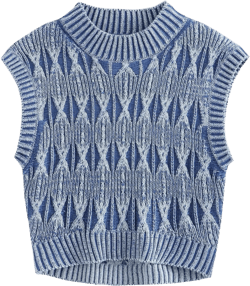 Women's Cap Sleeve Knit Pullover Vest Argyle Plaid Geo Sleeveless Sweater Pattern Preppy Style Knitted Crop Tank Top