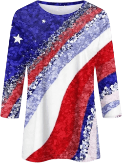 YUTANRAL Today Deals Prime,Summer Tops for Women 2024 Trendy Vacation Red White and Royal Blue Patriotic Shirts American Flag Graphic Tees 3/4 Length Sleeve Womens Tops Resort(Bg-White,XXXL) at Amazon Women’s Clothing store