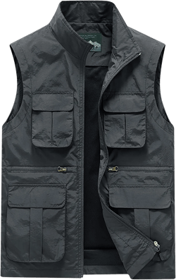 usnsm Utility Vest Men's Work Fishing Vests Lightweight Safari Travel Hunting Summer Outdoor Waistcoat With Multi-Pockets Medium Gray