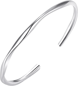 Silver Bangle Bracelets for Women,Simple Adjustable Copper Open Twisted Bangle Wrist Cuff Bangles Jewelry C-Shape Möbius bracelet for Women Mom Wife Friend Sister Valentine Mothers Day Gift-For Female