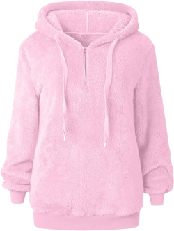Women Sherpa Hoodie Fuzzy Fleece Quarter Zip Pullover Loose Comfy Plush Sweatshirt with Pockets Cute Winter Clothes A-pink 3X-Large