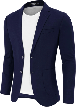 TURETRENDY Men's Casual Blazer Linen Sport Coat Two Button Lightweight Jackets Business Daily Suit Small Navy