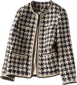 LALUNE Tweed Retro Suit Jacket 3 Pack Women Winter Autumn Fragrance Lady Temperament Round Neck Casual Plaid Blazers Quilted Lining for Winter Large