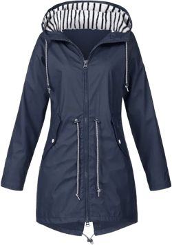 AMIMOJY Long Rain Jackets for Women Hooded Windproof Raincoat Outdoor Long Sleeve Zip Up Coats 3X-Large Za-navy