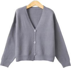 ebossy Women's Vintage Preppy Cable Knit Cardigan Sweather Casual Plain Artistic Aesthetic Oversized Crop Jacket Top Large Grey