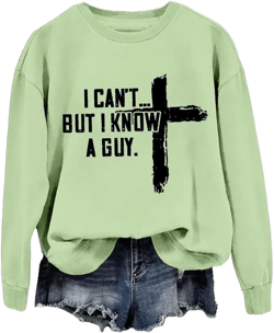 SameeFloral I Can'T But I Know A Guy Tshirt Sweatshirt Cross Vintage Graphic Print Casual Top For Women Grass X-Large