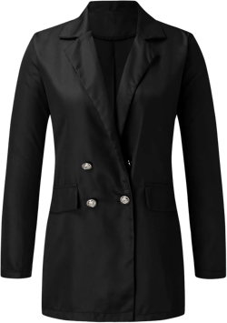 Miyaomn Womens Solid Color Casual Office Blazer Suit Jacket Slim Fit Double Breasted Notched Shawl Collar Sports Coat Outwear Black Large