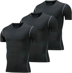 2 or 3 Pack Men's Compression Shirts Short Sleeve Workout T-Shirt Quick Dry Undershirts Athletic Baselayer Tank Top XX-Large 3 Pack Black (Grey)