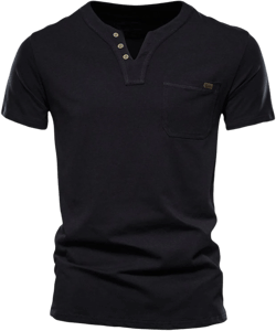 Men's V-Neck Tees T-Shirts Crewneck T-Shirts Hip Hop Hipster Men's Longline Cotton T Shirts Classic Soft Fitted Premium Tees Z-Black, Large