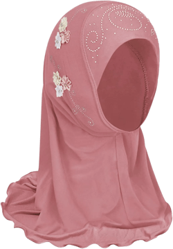 Hijab for Girls 2-6Y, Cute Muslim Islamic Child One Piece Head Scarf with Flower Pink