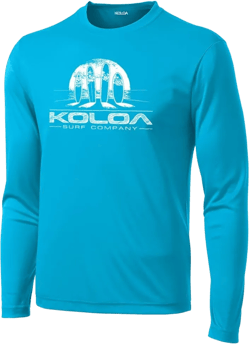Joe's USA Koloa Surf Moisture Wicking Long Sleeve Graphic Shirts. Regular Big & Tall Sizes Small Atomic Blue With White Surfboards at Sunset Logo