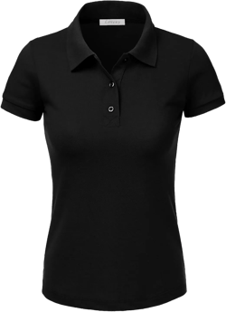 J. LOVNY Women's Slim Fit Long Waist Short Sleeve Plain Polo Tee Shirts X-Large Black