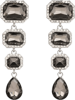 Vintage Rhinestone Drop Dangle Earrings Statement Crystal Dangling Earrings Rectangle Teardrop Chandelier Earrings for Women Black Grey Long Teardrop