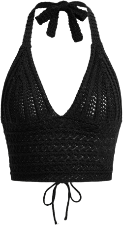 Women Sexy Hollow Out Crochet Crop Halter Tops Y2K Knitted V Neck Sleeveless Backless Lace Up Crop Cami Tank Beachwear Small Black