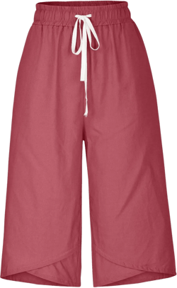 Capri Pants for Women 2024 Cross Hem Drawstring Waist Cotton Linen Pants with Pockets Loose Fit Wide Leg Capris Dressy X-Large Red