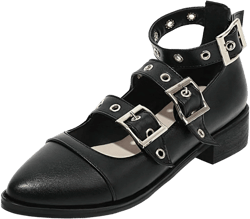 MAVMAX Women's Punk Goth Buckled Mary Jane Shoes Chunky Low Heel Pointed Toe Pumps 9 Black