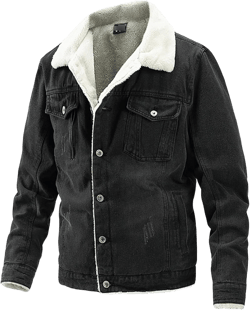 Maiyifu-GJ Men's Sherpa Fleece Lined Denim Jacket Winter Lapel Slim Fit Trucker Jacket Vintage Button-Front Windbreaker Coats (Black,Large)