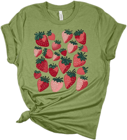 GyftWear Womens Strawberry Shirt Cute Fruit T Shirts Strawberries Print Cottagecore Clothing Garden Graphic Tees XX-Large Heather Green
