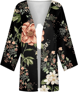 Generic Womens Floral Print Puff Sleeve Kimono Cardigan Swimsuit Coverups Lightweight Summer Beach Loose Cover Up Casual Tops at Amazon Women’s Clothing store